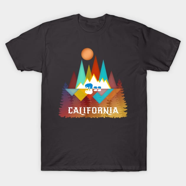 California Nature Life Outdoors Mountains Bear Lover Abstract Triangles T-Shirt by egcreations